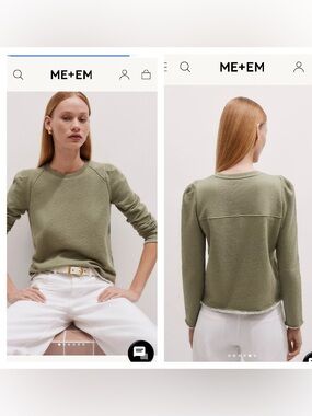 ME + EM Green Rib Trim Feminine Sweatshirt